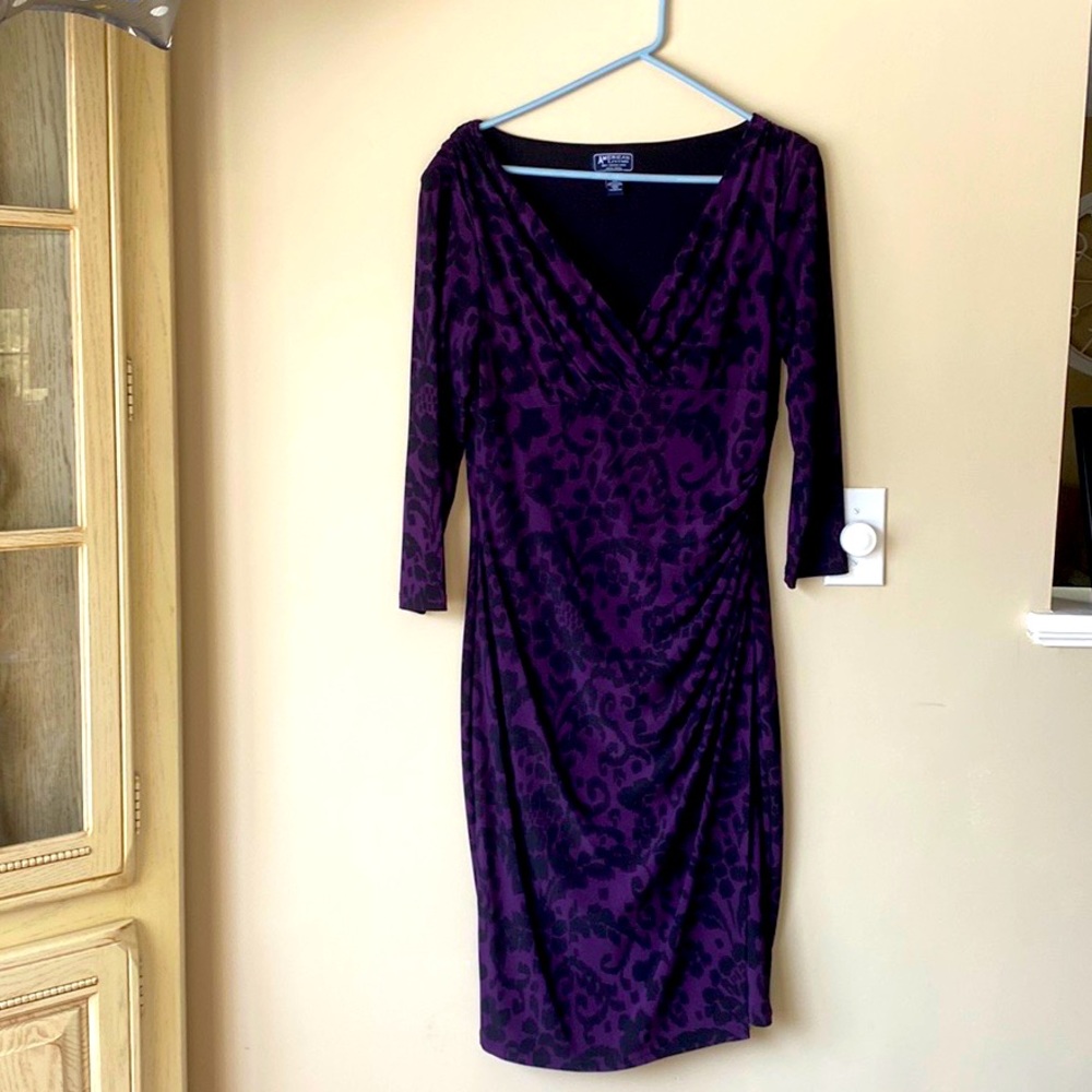 Jones New York Purple Printed Wrap-Style Sheath Dress